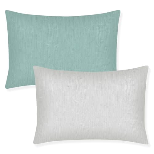 Winmany Toddler Cotton Muslin Pillowcases - Baby Girl Boy Pillow Case Travel Cushion Covers with Envelope Design - Cot Bed Accessories - Fit for 13"x18", 14" x 19", 12"x16" Pillows (Green+Light Grey)