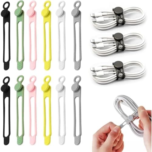 12 Pack Reusable Cable Ties in 6 Colours, 2 of Each