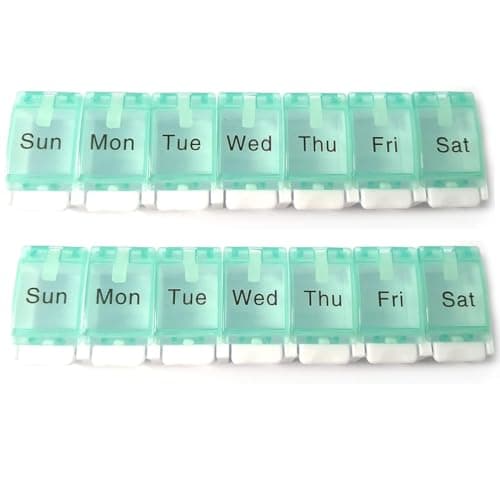 7 Day Pill Box Set of 2 Organiser Medicine Storage Box Tablet Organiser Dispenser Weekly Storage Pill Case 1 Times A Day Easy Open Push Button Ideal For Medical Supplies Tablets, Vitamins And Capsules
