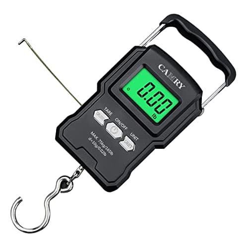 CAMRY Digital Luggage Scale with Hook and Measuring Tape, 165lb/75kg, Black
