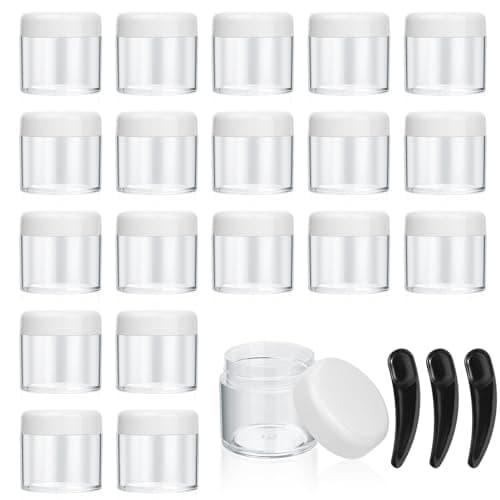 20 Pcs White Clear 40ml Cosmetic Jars, Plastic Sample Pots with Screw Lids