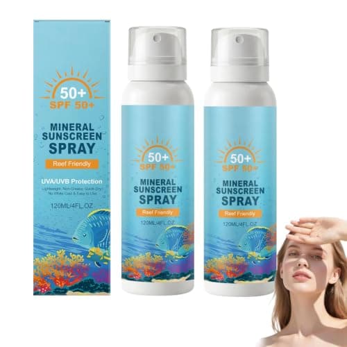 Mineral Sunscreen Spray SPF50, Broad Spectrum UVA UVB Protection, Reef Safe Lightweight, No White Cast, Hydrating Water Resistant Face Body Sun Mist (2pcs)