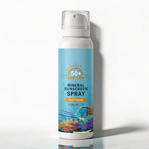 Reef Safe Sunscreen Spray SPF 50, Zinc Oxide Mineral Sunscreen Spray, Broad Spectrum UVA/UVB Protection, 360° Spray, Lightweight & Water Resistant, 120ml (1Pack)