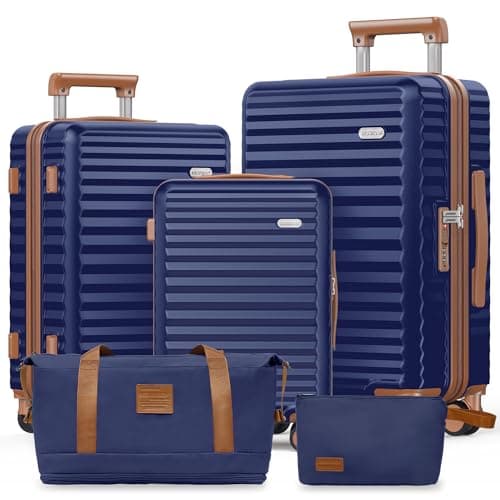 SHOWKOO Suitcase Sets 5 Piece Expandable Hardshell PC Luggage, Blue