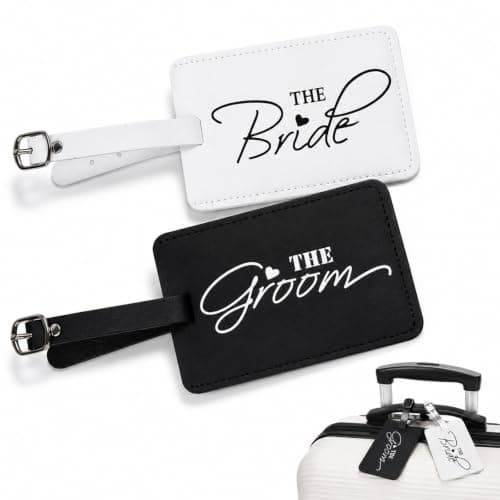2 Pack Mr & Mrs PU Leather Luggage Tags Wedding Honeymoon Travel Gift Set