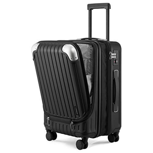 LEVEL8 Carry on Suitcase, 55CM Hand Luggage Expandable with Laptop Compartment, ABS+PC Hardshell Spinner Trolley Cabin Size with 4 Wheels, TSA, Black