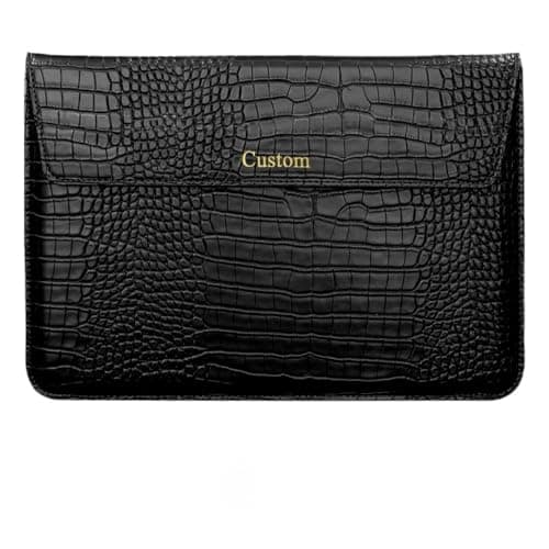 Custom Laptop Case 13-13.3 inch for MacBook Air/Pro 13/Pro 14 for HP for Dell Notebook Personalized Name Initials Embossed Sleeve with Stand Crocodile PU Leather Briefcase Carrying Bag Gift Idea