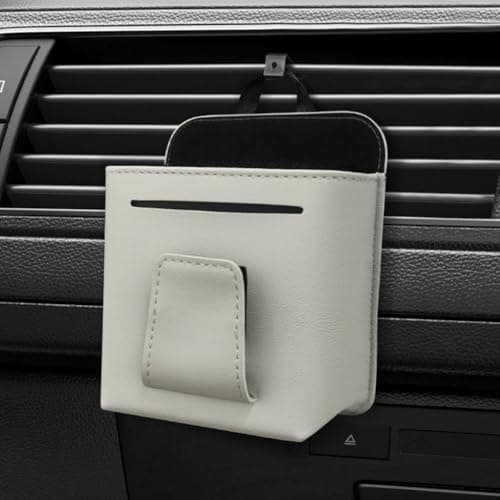 BildeeMait Portable Car for Door Pocket Organizer Checkered PU Leather for Mobile Phone(beige)