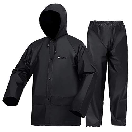 Rain Suit for Men Women, Ultra-Lite Waterproof Rain Coat (Jacket + Trousers) Sets Windproof Hooded Rain Gear Work wear(Black 3X-Large)