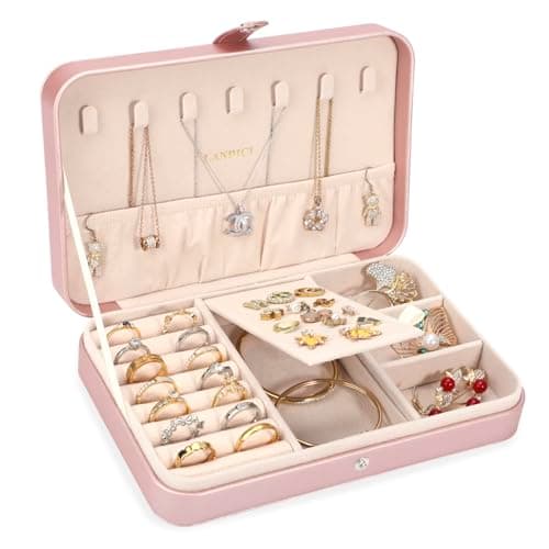 LANDICI Jewellery Box Small Jewellery Organiser for Women Girls, Rose Gold