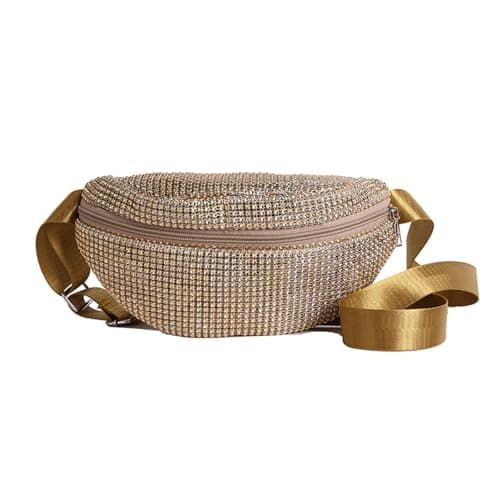 Hernin Sequined Fanny Pack for Women Shiny Waist Belt Bag Glitter Waist Bag with Adjustable Strap Sequin Bum Bag for Running Hiking Traveling Outdoors (Style 2-Gold)
