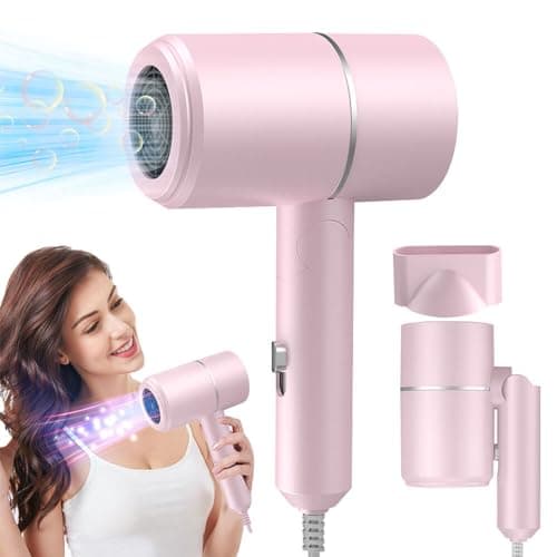 ZOYDP Hair Dryer Travel, Foldable Hair Dryer, Ionic Hairdryer Lightweight with 2 Heat and Cool Button, Silent Hairdryers for Women with 1 Concentrator, Small Hair Blow Dryer for Women Men, Pink