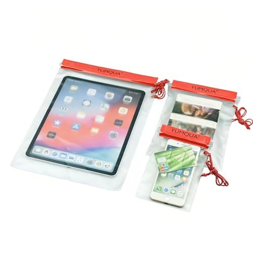 YUMQUA Waterproof Bag, Waterproof Pouch Dry Bag for Document Map Camera Tablet Phone Holder, Set of 3, Red