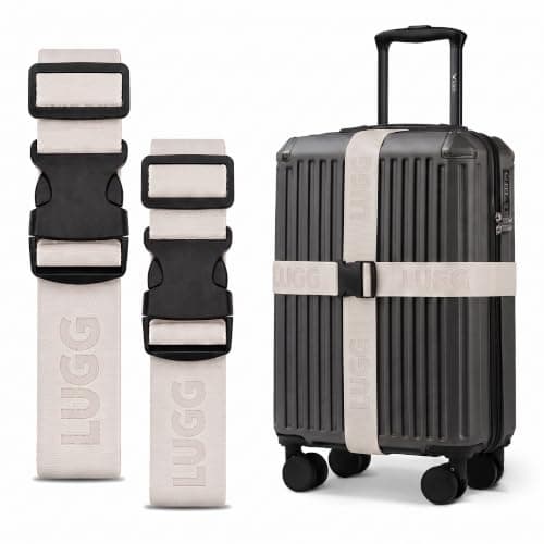 LUGG Luggage Belts for Suitcases 2 Pack – Adjustable Heavy-Duty Strap with Strong POM Buckle, Secure Travel Belt for Suitcase, Briefcase & Travel Bag, Bright Colours for Easy Identification - Stone