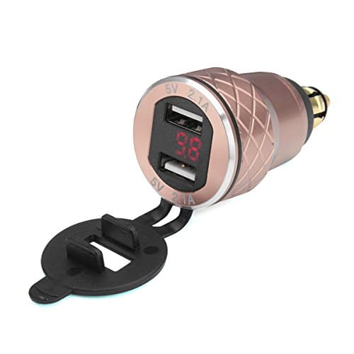 Alamor 12V-24V 4.2A Voltmeter Red Motorcycle Dual Usb Charger Din Socket compatible with BM-W Motorbike - Gold