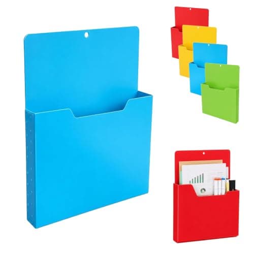 A4 Color-Coded Magnetic File Pocket Set Refrigerator Accordion Files, Hanging Folders Utility Mail Holder for Whiteboard Fridge Magnet Paper Organizer,Blue