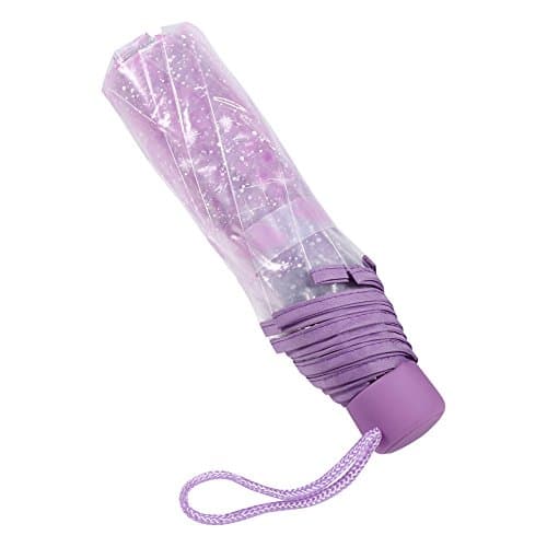 Tiiyee Clear Folding Umbrella, Cherry Blossom for Rain (Light Purple)