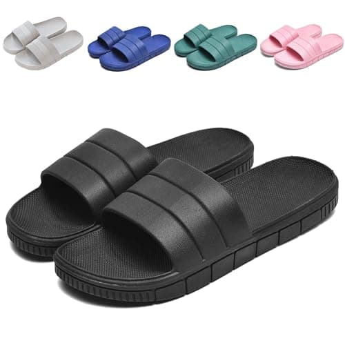 YoveGxlthrea Shower Slide Shoes for Men and Women Home Sandal Bath Slipper Indoor House Pool College Dorm Non-Slip,Black,9/10UK