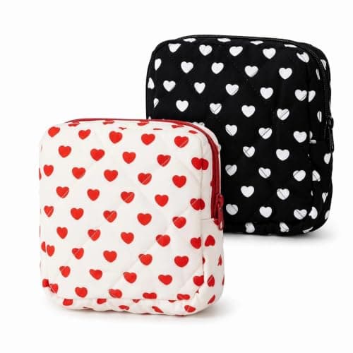 SINJAETRQ 2PC Portable Period Bag for Teen Girls and Women, Cute Polyester Sanitary Bags with Zipper, Reusable Menstrual Pad Storage Pouch for School Travel, First Kit Gift