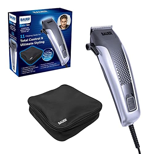 Bauer Professional Hair Clipper and Grooming Kits for Men/High Precision and Adjustable Lengths/Stainless Steel Blades/Accessories Included (Hair Clipper Travel Set)