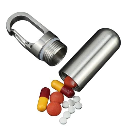 Daily Pill Organizer - Stainless Steel Keychain, Portable