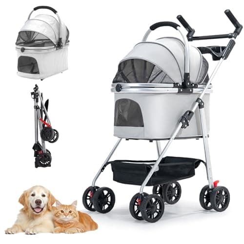3-in-1 Foldable Pet Stroller with Detachable Carrier,Cup Holder&Storage Bag