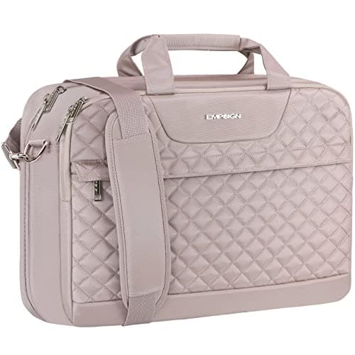 EMPSIGN 17.3 Inch Laptop Bag for Women, Quilted Laptop Case, Dusty Pink