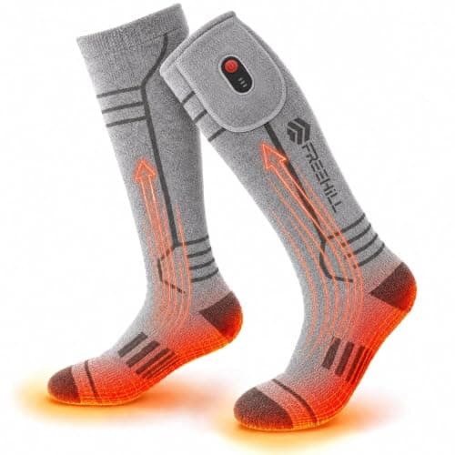 FREEHILL Merino Wool Rechargeable Heated Socks, Full Sole Heating, Grey, XL