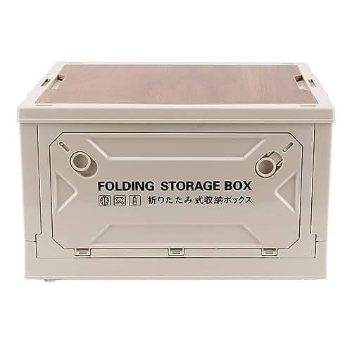 Bvznmilhd Collapsible Camping Storage Box with Wheels, Portable Folding Storage Bins for Outdoor, 5 Sides Opening Design with Pulley, PP Material for Camping Car Travel Organizer (White Small)