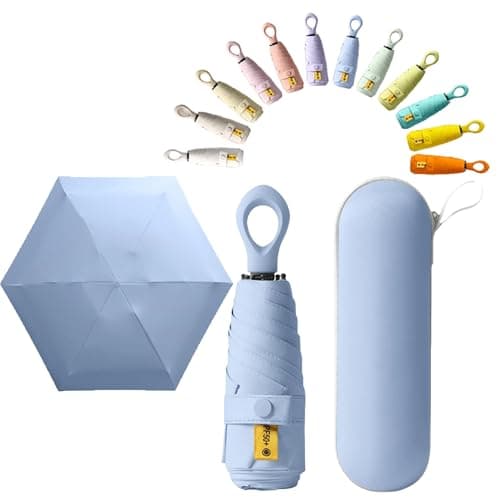 Mini Sun Travel Umbrella Ring handle Coating Layer Fabric Blocking/anti UPF 50 UV Protection 99.9% Compact Folding Purse Umbrella/Lightweight Small Portable Backpack/Rain Sun/Men Women Kids