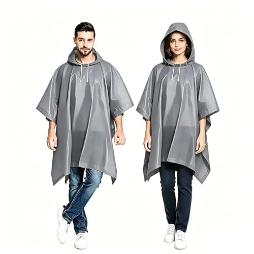 JXJIUA 2 Pack Rain Ponchos for Men/Women Waterproof Reusable Emergency Raincoats with Hoodand Drawstring -Lightweight Ponchos Gray