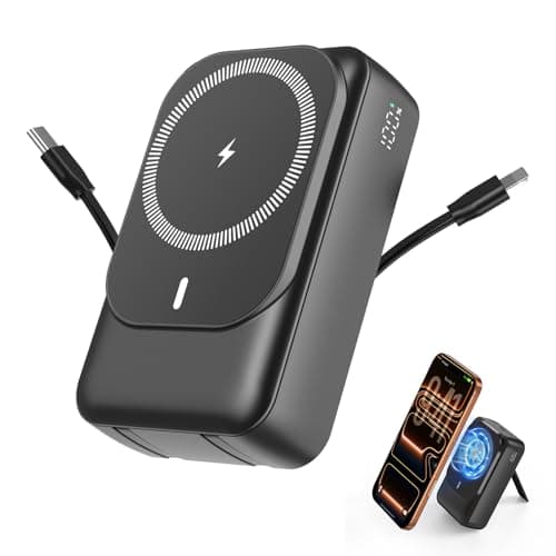 Magnetic Wireless Power Bank 26800mAh, PD 22.5W Type-C Fast Charging Portable Charger 5 Outputs, Battery Pack for Magsafe Built in Cables with Stand LED Display for iPhone Air 17/16/15/14/13/12-Black