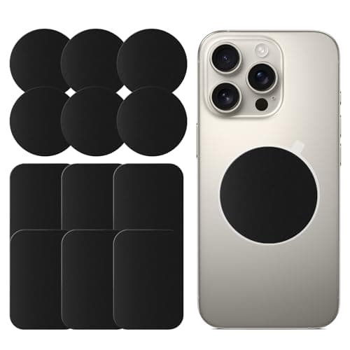 12 Pack Metal Mount Plate Kit – 6 Rectangular & 6 Round – Ultra Thin Steel Plate with Strong 3M Adhesive for Car Mount, Phone, Tablet, GPS