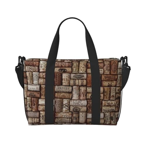 Wine Cork Printed Travel Bag Duffle Bag for Men Women, Large Water Resistant Gym Bag Weekend Holdall Bag with Shoulder Strap