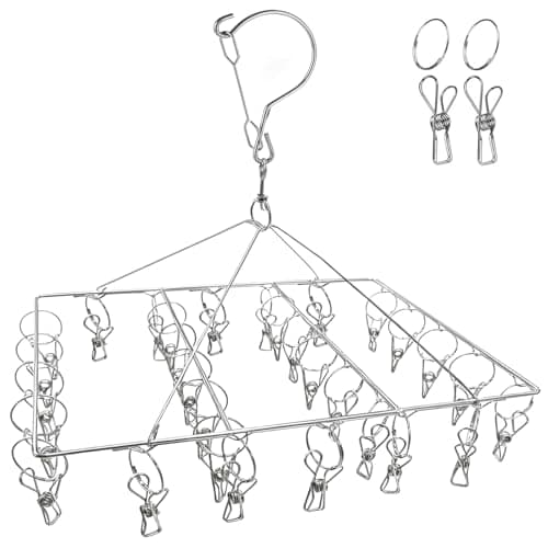 DARUITE Sock Hanger for Drying, Underwear Dryer Hanger with 30 Clips