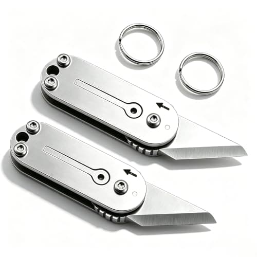2 Pcs Small Box Cutter, Pocket Box Opener Tool, Compact Stainless Steel Box Cutter Keyring, EDC Multi Tool, Small Multitool, Gadget Tools for Men, Home Office Warehouse DIY Use