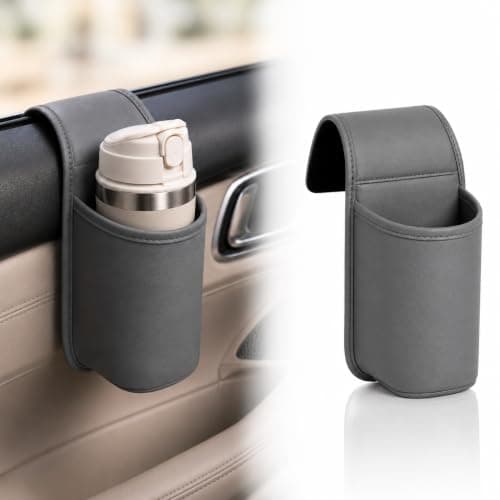 Leather Car Door Cup Holder, PU Wide-Mouth Drink Organizer (Grey)