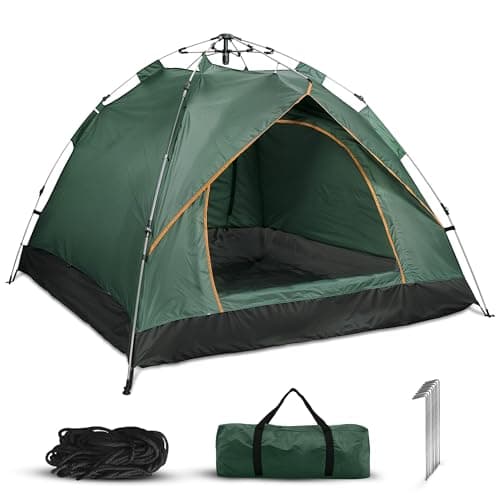Qisan Hydraulic Dome Tent Automatic Camping Tents 3-4 Person Canopy with Carrying Bag Easy Set Up Tent | Wild Camping Tent | Cheap Tents for Camping 4 Person-Green