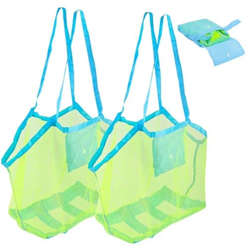 2 Pcs Beach Toys Bag, Large Beach Bag,Foldable Mesh Beach Bags
