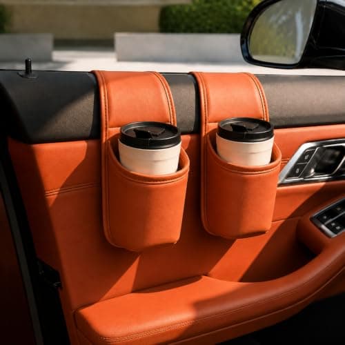 Leather Car Door Cup Holder for Window, Wide-Mouth Organizer