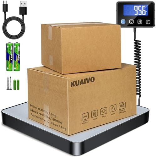 Postal Scales, 200kg/10g High Precision LCD Display Parcel Scales, Parcel Weighing Scales with Hold and Tare Function for Luggage, Package, Warehouse, 2 AAA Batteries and Charging Cable Included