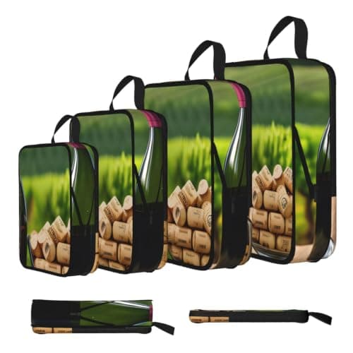 Wine Bottle Corks Grapes Print 4‑set Compression Packing Cubes, Expandable Travel Organizers Bags For Luggage Suitcase