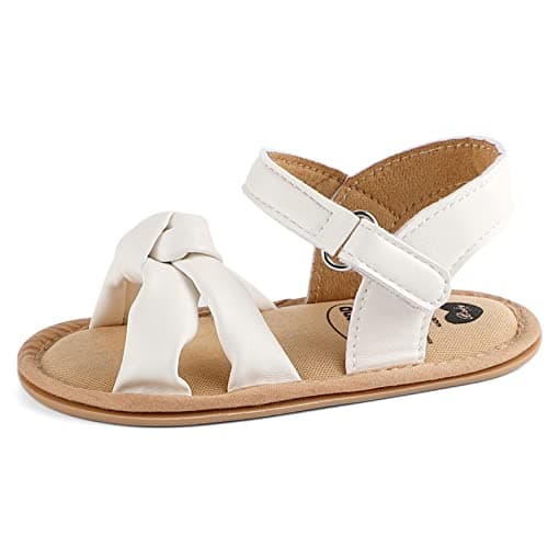 LACOFIA Baby Girls Sandals Infant Summer Shoes Anti-Slip First Walking Shoes White 3-6 Months