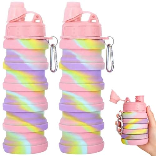 dkjfei 2 Pcs Collapsible Water Bottle, 500ml Water Bottles Silicone