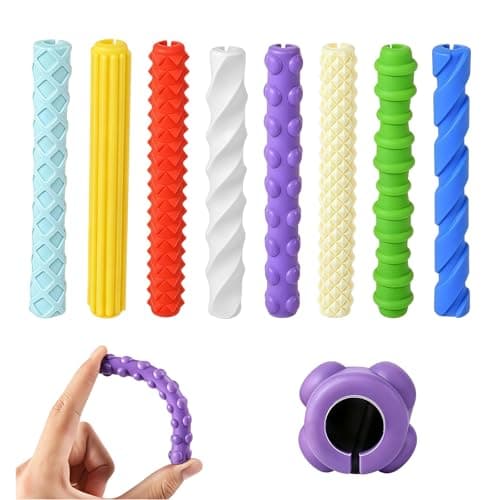 8-Pack Textured Silicone Pencil Grips – Sensory Fidget Sleeves for Kids & Adults, ADHD & Autism Anxiety Relief, Quiet Classroom & Travel Fidget Tool for Focus, Fidget Gifts Christmas Stocking