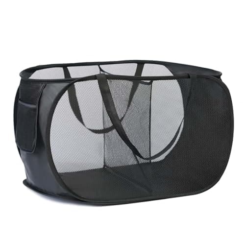 KIAYOO Collapsible Laundry Basket,Foldable Clothes Hamper 2 Compartments with Side Pocket Bag,Pop up Washing Bin Bag for Bathroom,Bedroom,College Dorm,Hotel,Travel,Black