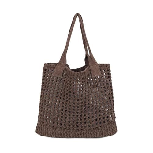 ENBEI Womens Large Beach Tote Bags Shoulder Handbags knit bag Tote bag aesthetic for Beach Crocheted tote cute Tote bags, Coffee, L