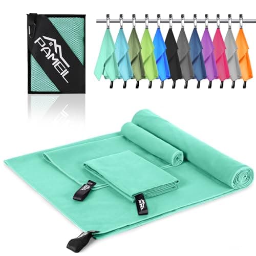 Pameil Microfibre Towel,3 Set(80 x 40cm x2 +160 x 80cm) Large Microfibre,Quick Dry Towel,Gym Workout Travel Swimming Beach Camp Outdoor Hiking (Navy blue) (Mint Green)