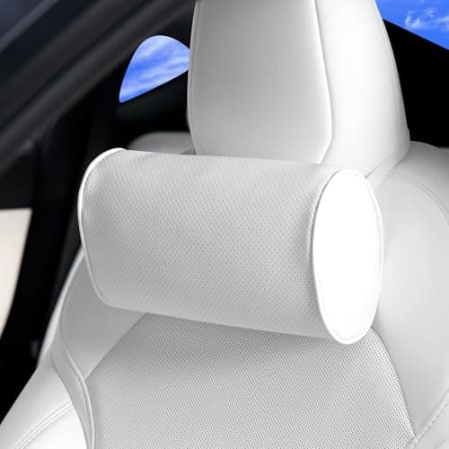Dapucarin Car Headrest Pillow for Driving - Luxury Leather 100% Memory Foam, Ergonomic Neck Support - Universal Fit Head Rest Travel Pillow for Most Cars, Home & Office, White, 1 Pack
