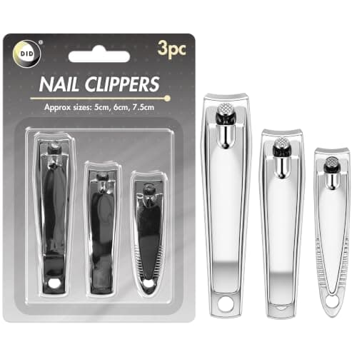 DID Nail Clippers Set, Stainless Steel Fingernail & Toenail Cutter Kit, Sharp Precision Nail Trimmers for Men & Women Grooming - Durable, Easy-to-Use & Travel Friendly, 3 Size Pack (5cm, 6cm, 7.5cm)